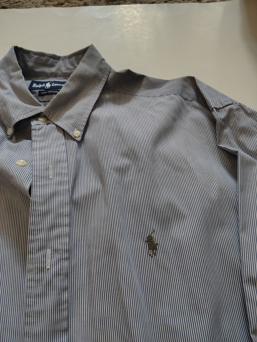 Ralph Lauren Men's Navy and White Pinstripe Button-Down Shirt